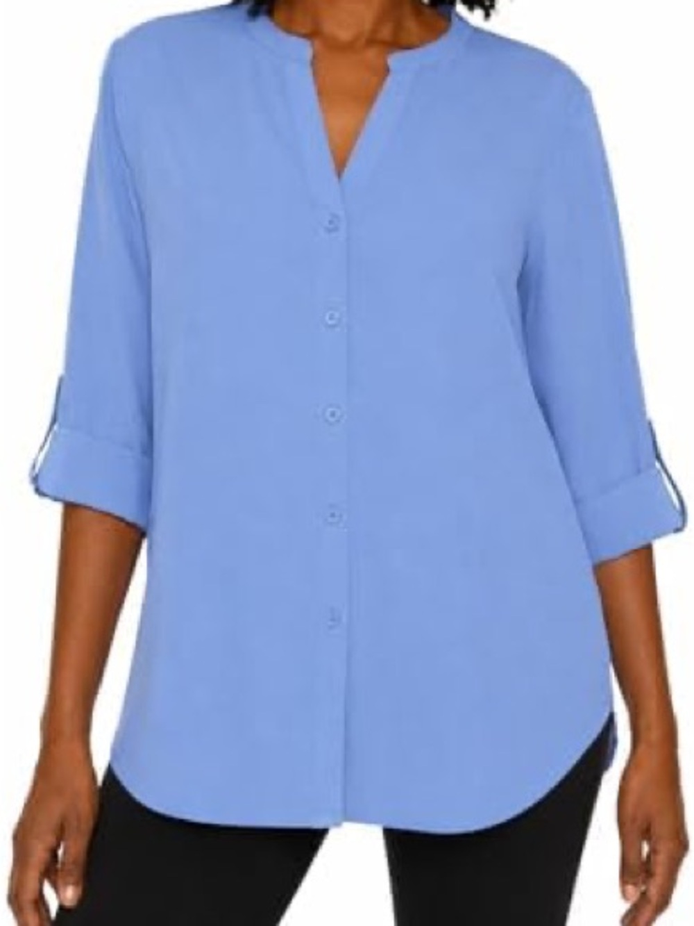 Mario Serrani Italy Women's Button Front Roll Sleeve Blouse Shirt